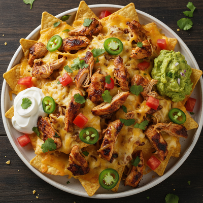 Chicken Nachos from top view and square