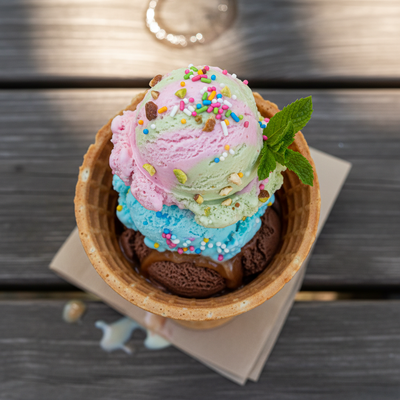 cone ice cream from top view and square image