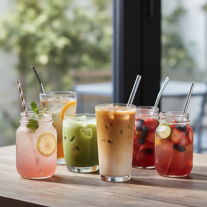 different ice drinks in one place and square image