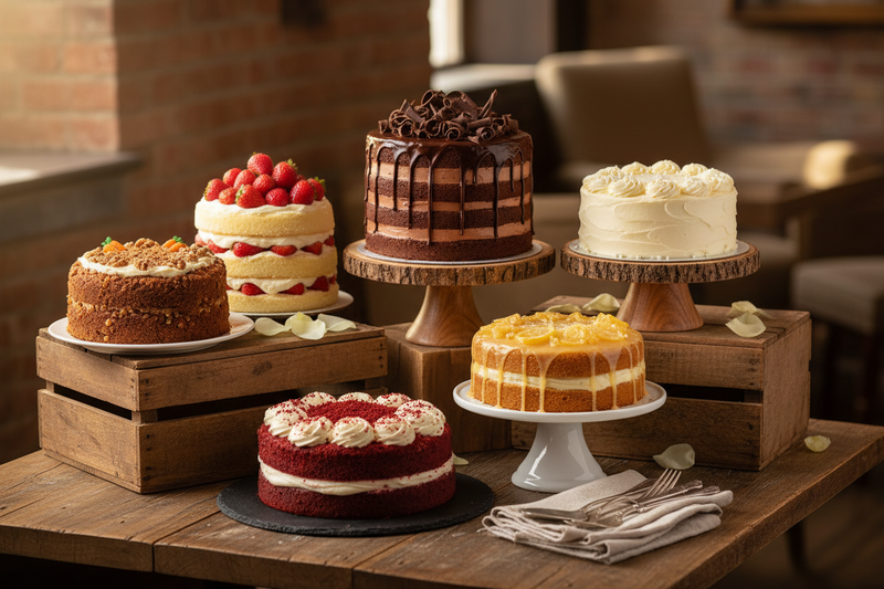 different types of cakes in one place