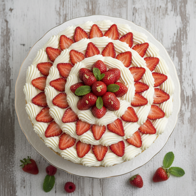 strawberry cake from top view and square image