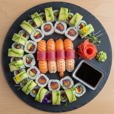 sushi image from top view and square image